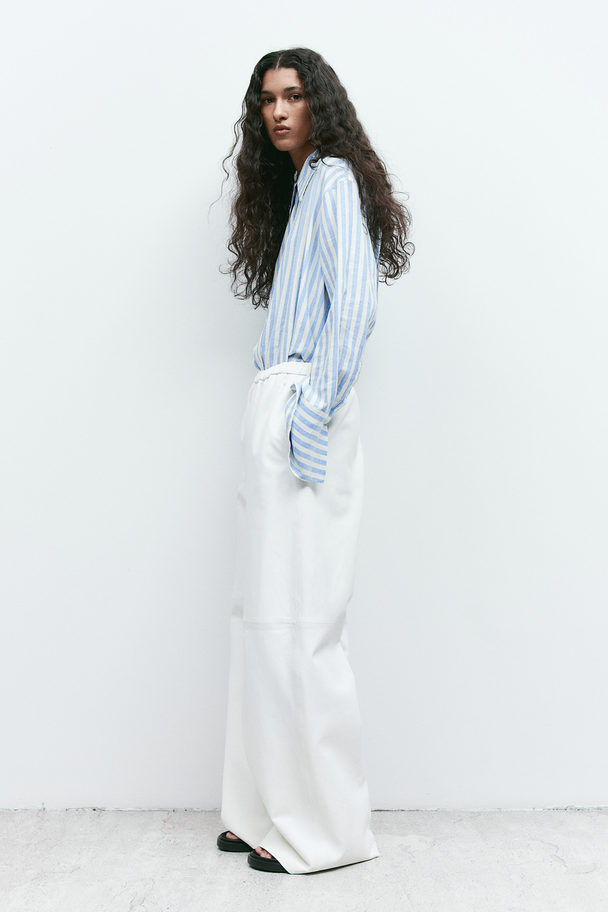 H&M Oversized Linen-blend Shirt White/blue Striped