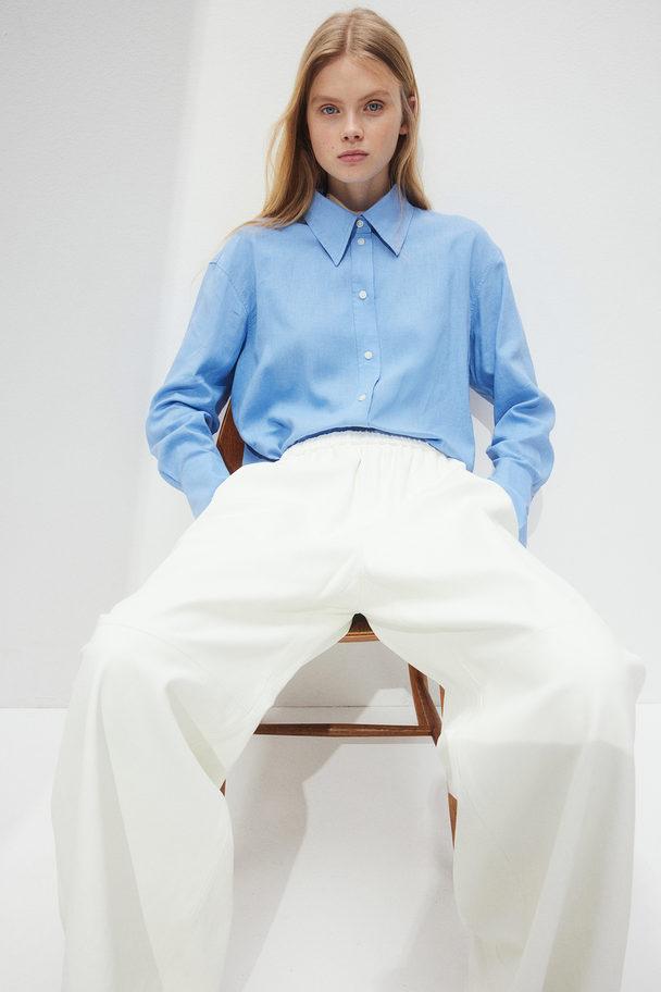 H&M Oversized Bluse aus Leinenmix Blau