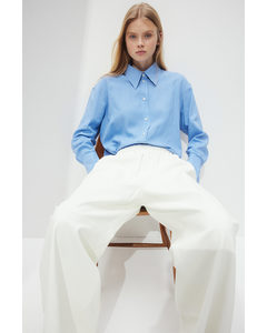 Oversized Linen-blend Shirt Blue