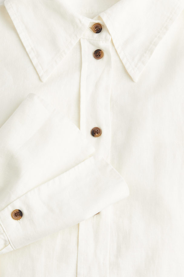 H&M Oversized Skjorte I Hørblanding Hvid