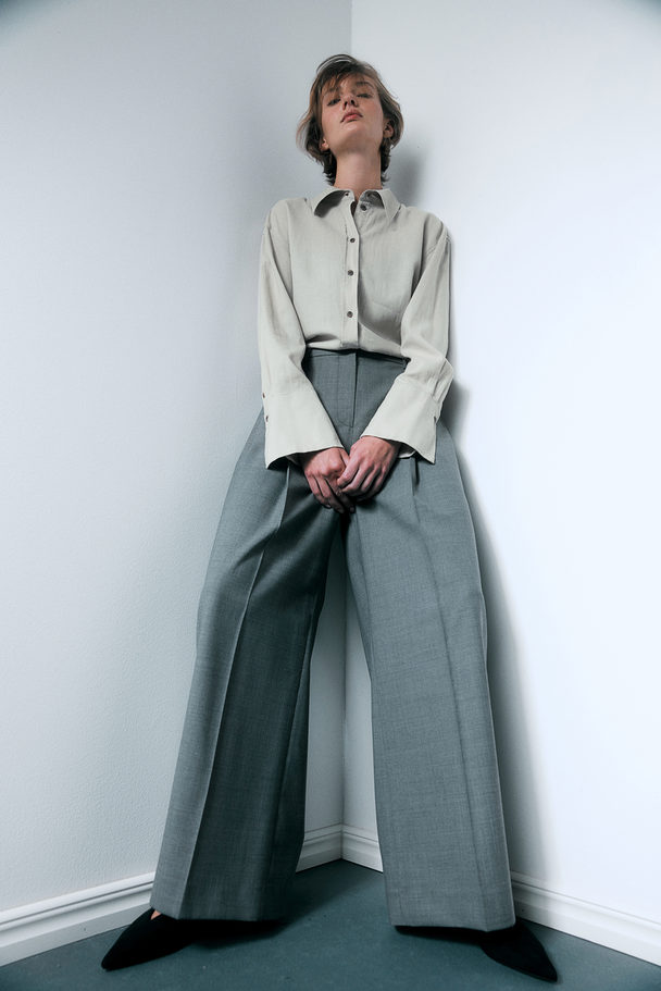 H&M Oversized Linen-blend Shirt Light Beige