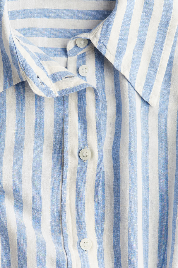 H&M Oversized Linen-blend Shirt White/blue Striped
