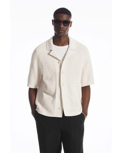 Camp-collar Open-knit Shirt Ivory