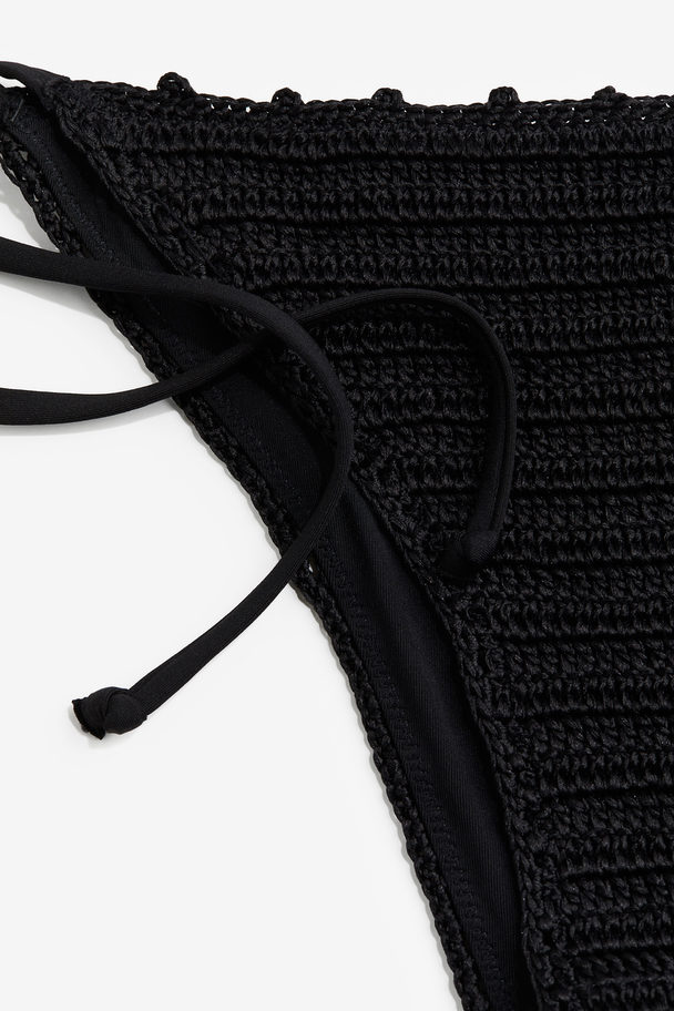 H&M Crochet-look Tie Tanga Bikini Bottoms Black