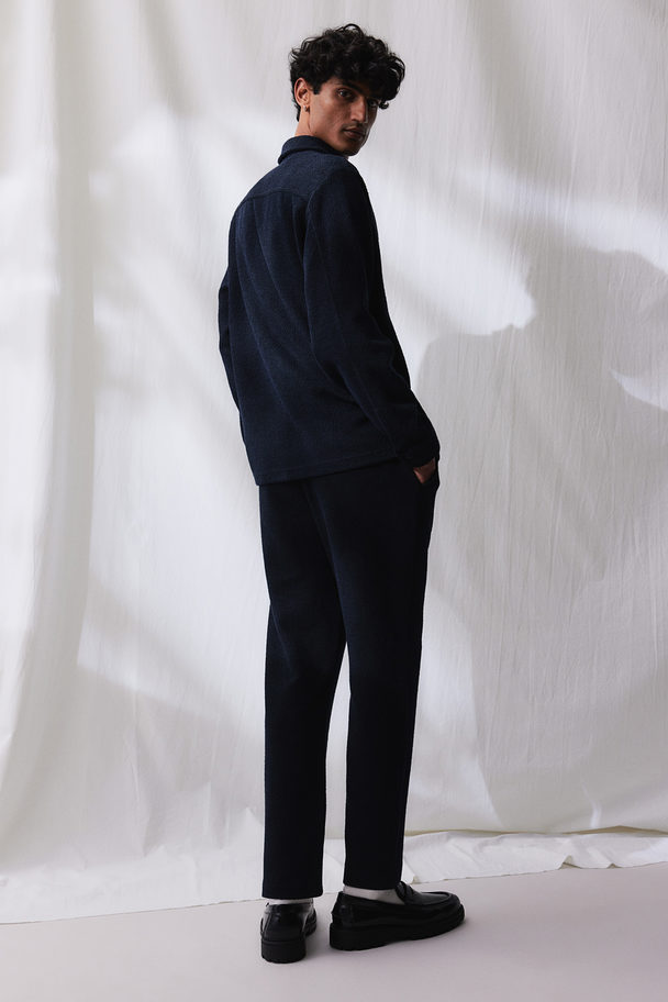 H&M Regular Fit Bouclé Jersey Trousers Dark Blue