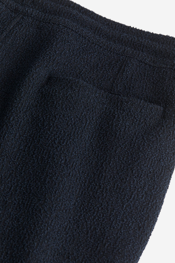 H&M Regular Fit Bouclé Jersey Trousers Dark Blue