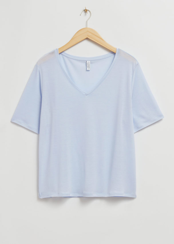 & Other Stories Crossover V-neck T-shirt Light Blue