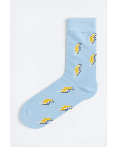 Patterned Socks Light Blue/lightning Bolts
