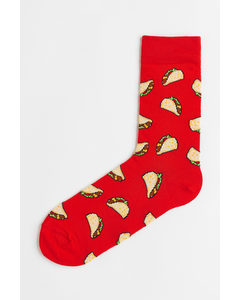 Patterned Socks Red/tacos