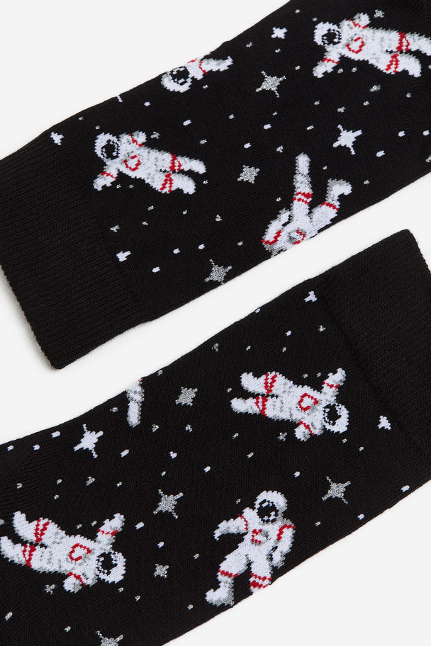 H&M Sokken Met Dessin Zwart/astronauten