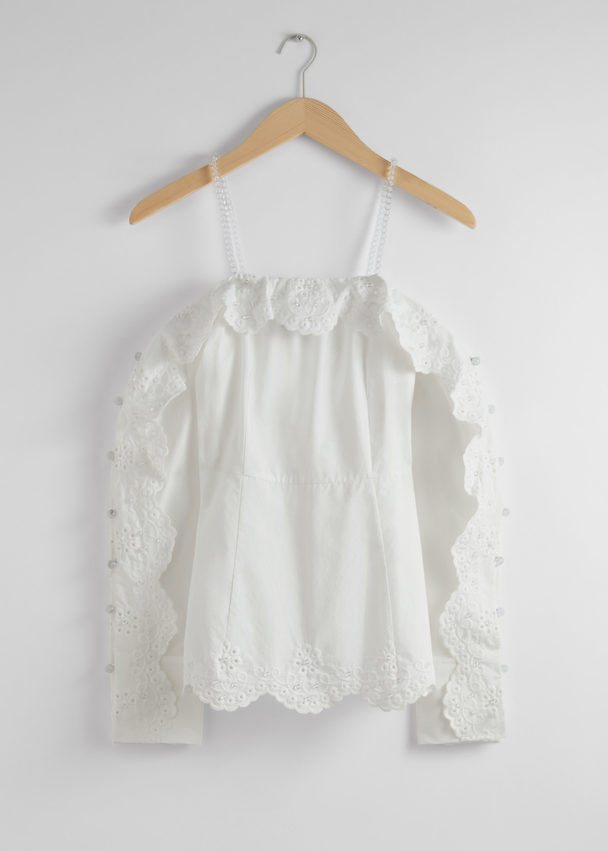 & Other Stories Scalloped Off-shoulder Blouse White