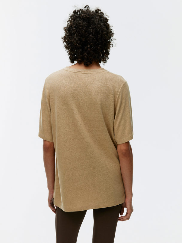 ARKET Oversized Linen-blend T-shirt Dark Beige
