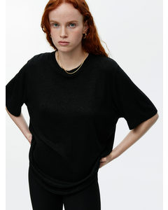 Oversized Linen-blend T-shirt Black
