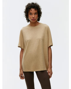 Oversized Linen-blend T-shirt Dark Beige