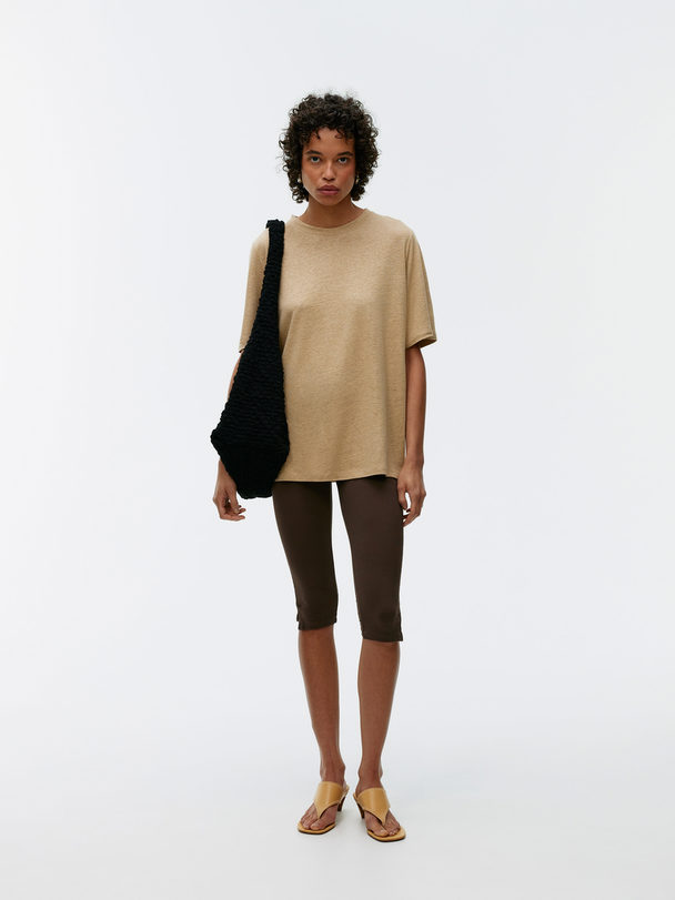 ARKET Oversized Linen-blend T-shirt Dark Beige