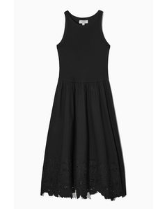 Sleeveless Broderie Anglaise Midi Dress Black