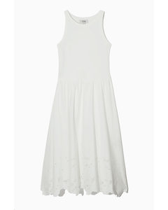 Sleeveless Broderie Anglaise Midi Dress White