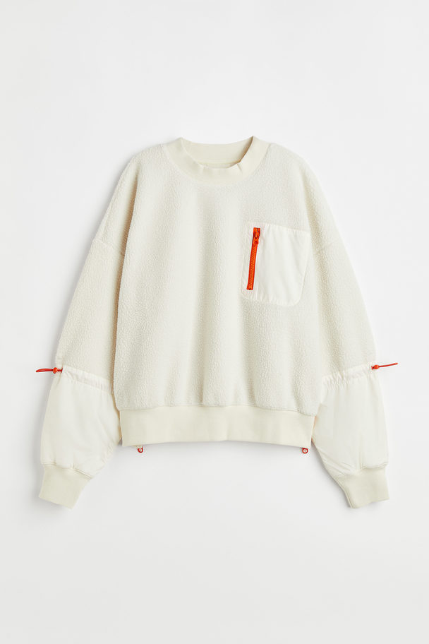 H&M H&m+ Teddy Sports Sweatshirt Natural White/orange