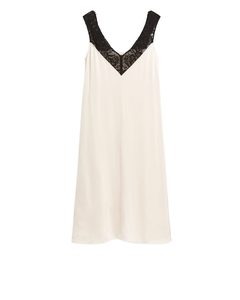Lace-detail Satin Dress Off White/black