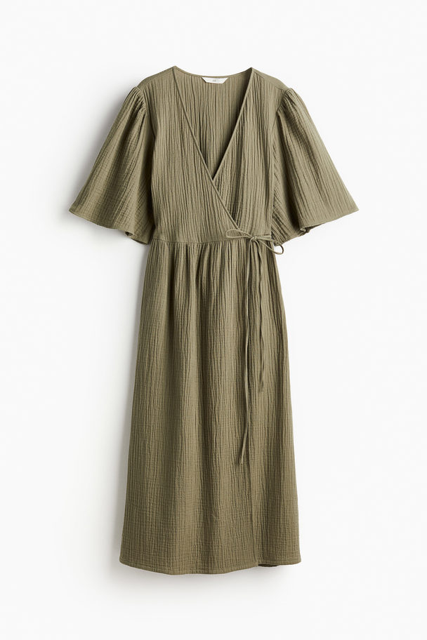 H&M Muslin Wrap Dress Khaki Green