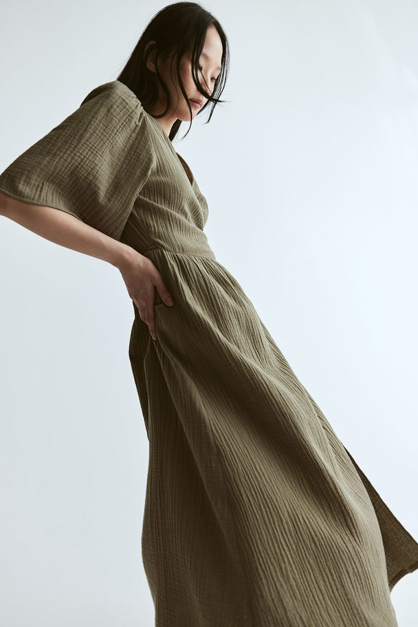 H&M Muslin Wrap Dress Khaki Green