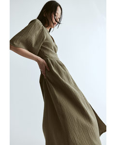 Muslin Wrap Dress Khaki Green