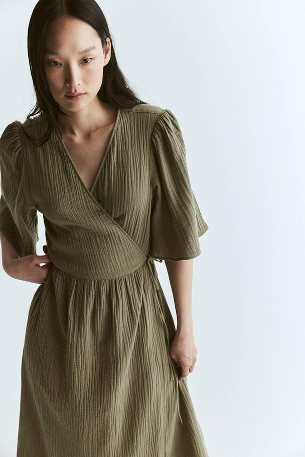 H&M Muslin Wrap Dress Khaki Green