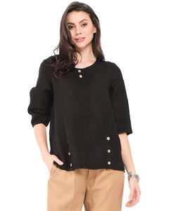 Round Collar Top With Buttons And Half-sleeves
