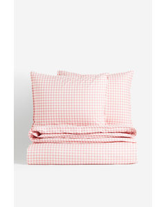 Patterned Double/king Size Duvet Cover Set Light Pink/checked