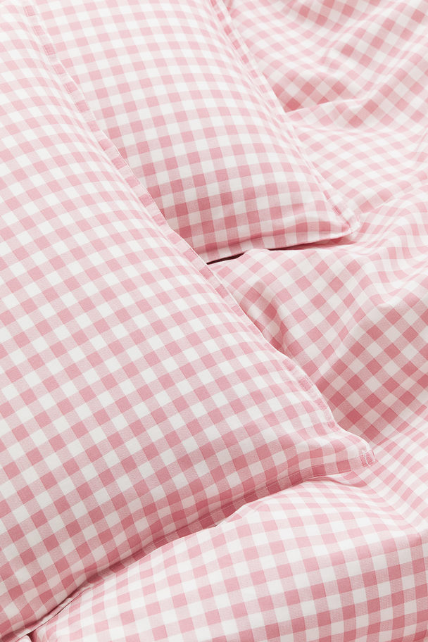 H&M HOME Patterned Double/king Size Duvet Cover Set Light Pink/checked