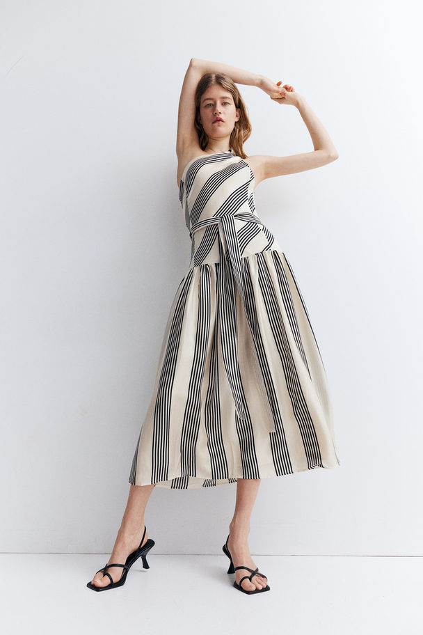 H&M One-Shoulder-Kleid Cremefarben/Gestreift
