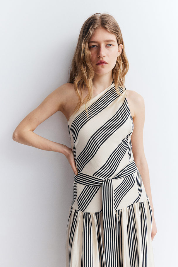 H&M One Shoulder-klänning Crèmevit/randig