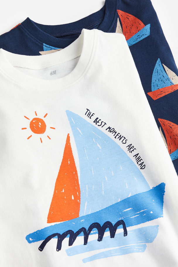 H&M 2-pack Printed T-shirts Dark Blue/sailboat