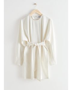 Belted Dolman Sleeve Mini Dress White