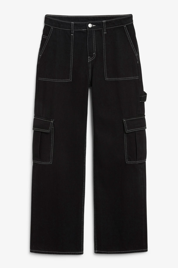 Monki Kameko Black Utility Denim Trousers Black Dark