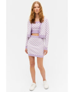 Purple Checks Knitted Mini Skirt Light Purple Checkerboard