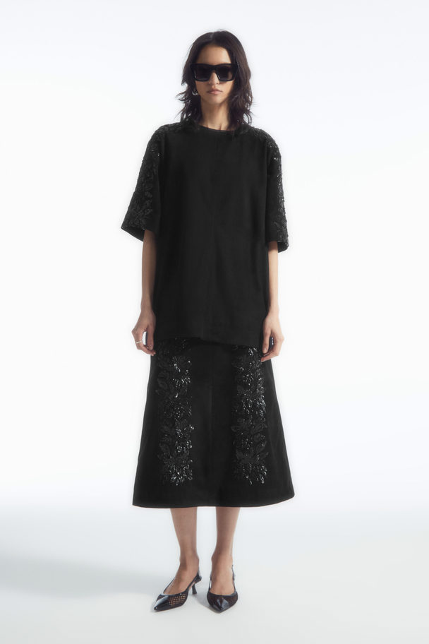COS Sequinned Suede T-shirt Black