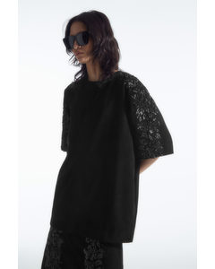 Sequinned Suede T-shirt Black