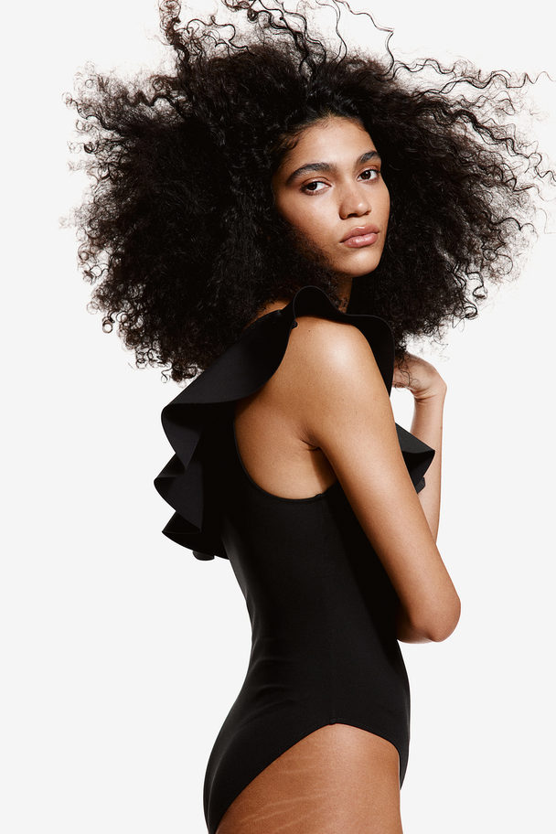 H&M One-Shoulder-Badeanzug mit wattierten Cups Schwarz