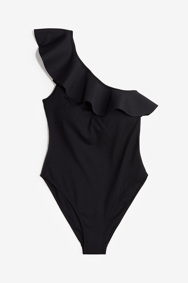 H&M One-Shoulder-Badeanzug mit wattierten Cups Schwarz