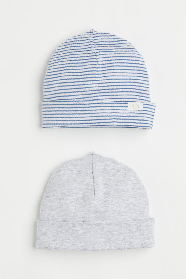 H&M 2-pack Cotton Hats Blue Striped/grey Marl