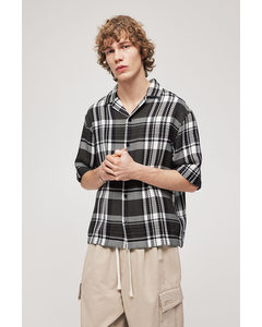 Loose Fit Textured-knit Resort Shirt Brown/checked