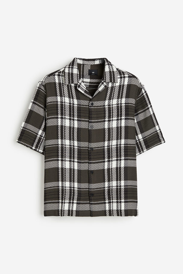 H&M Loose Fit Textured-knit Resort Shirt Brown/checked