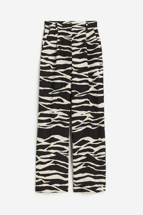 H&M Tailored Trousers Black/zebra Print