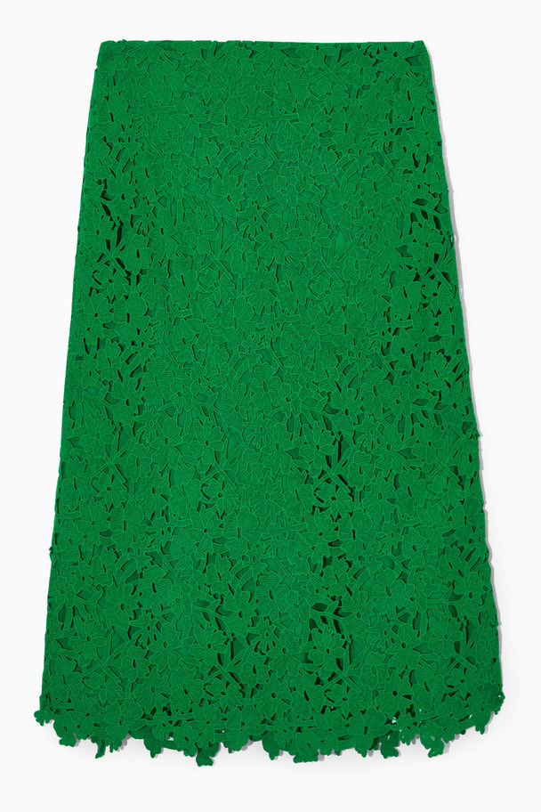 COS Broderie Anglaise Midi Skirt Bright Green