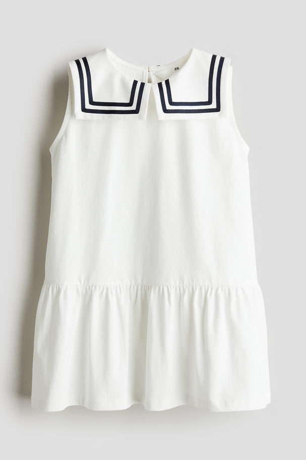 H&M Cotton Jersey Sailor Dress White/navy Blue