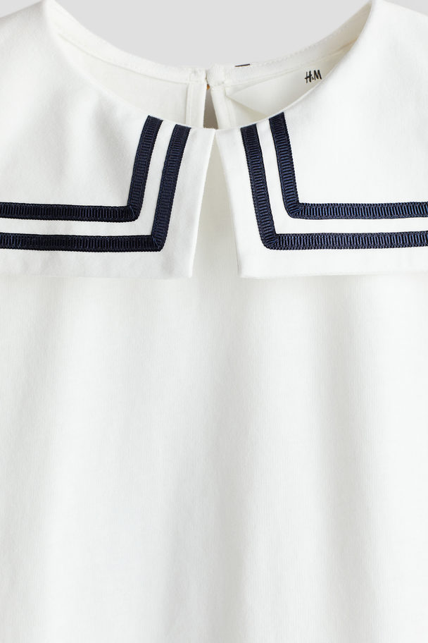 H&M Cotton Jersey Sailor Dress White/navy Blue