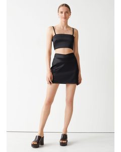 Fitted Satin Mini Skirt Black