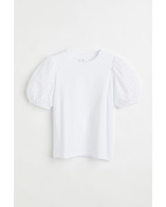 T-Shirt mit bestickten Ärmeln Weiß