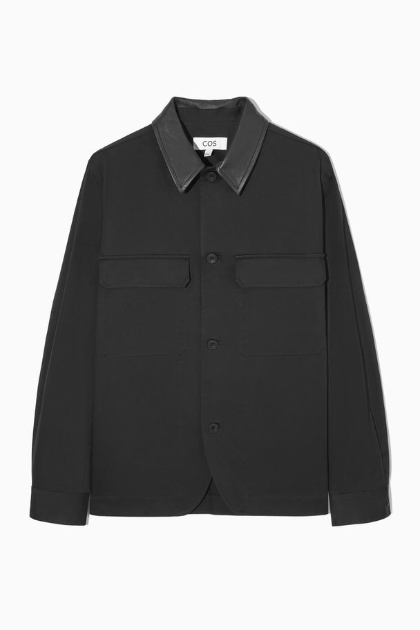 COS Leather-trimmed Twill Overshirt Black